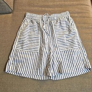 Obey Casual Slouchy Relaxed Striped Blue White High Rise Shorts Size Small